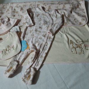 Gymboree Home on the Range Vintage NWT Blanket, bib, 6-12 month Hat & Used Sleep